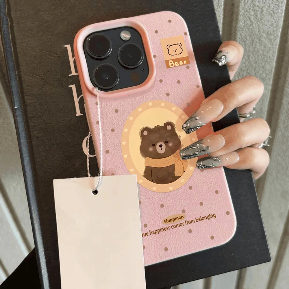 Cute Bear Candy Color Bumper Leather Soft Cover Phone Case