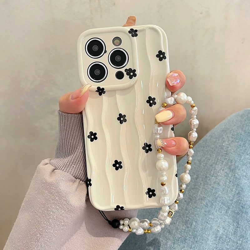 Black Flowers 3D Wave Pattern Phone Case