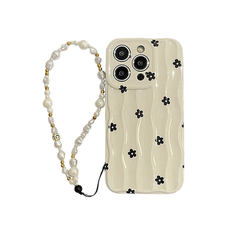 Black Flowers 3D Wave Pattern Phone Case