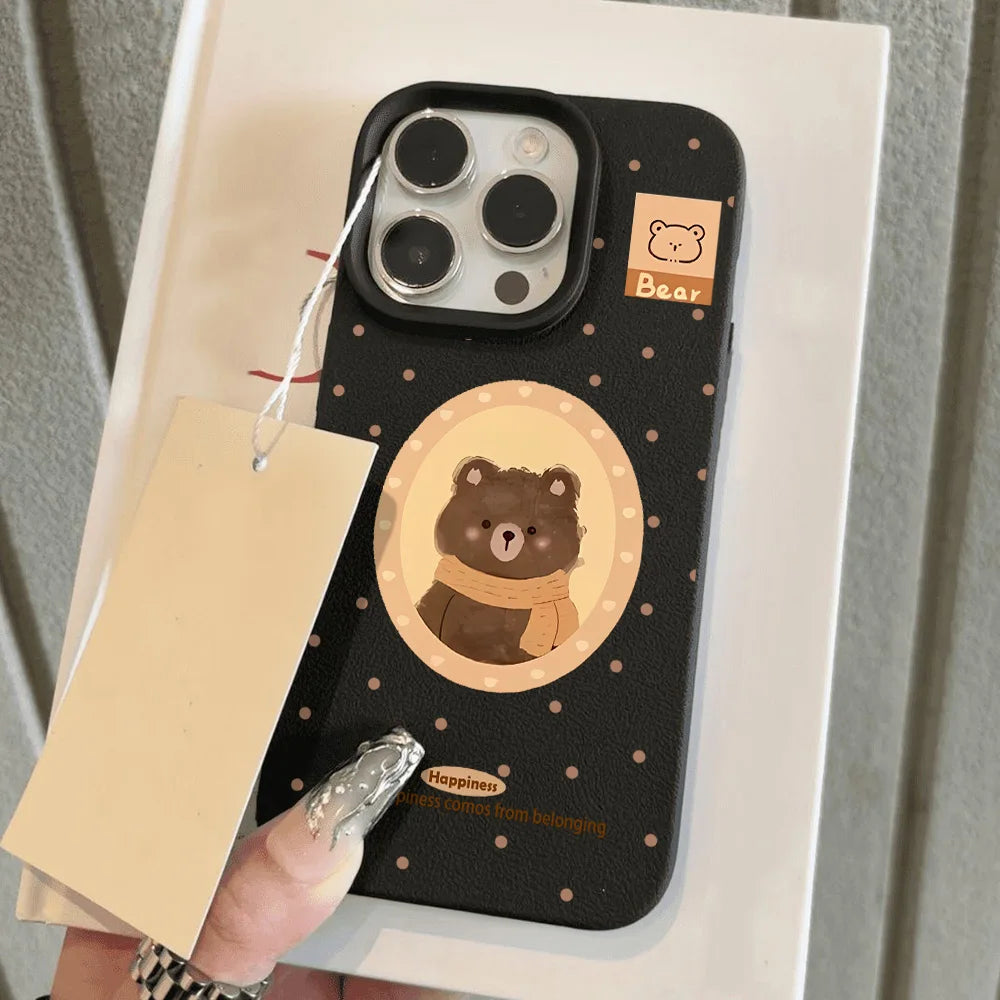 Cute Bear Candy Color Bumper Leather Soft Cover Phone Case