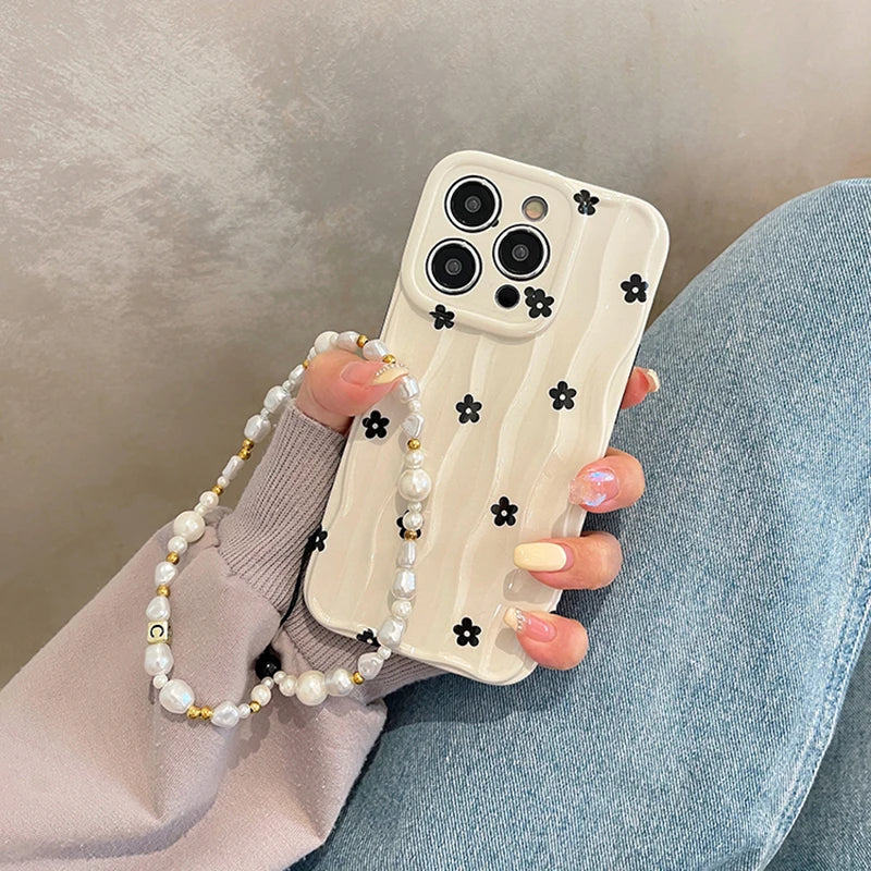 Black Flowers 3D Wave Pattern Phone Case