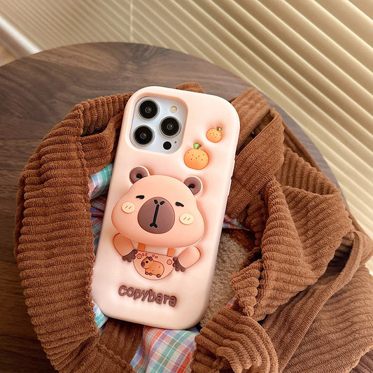 Cartoon Copybara Case Soft Silicone Cover With Stand Holder Phone Case