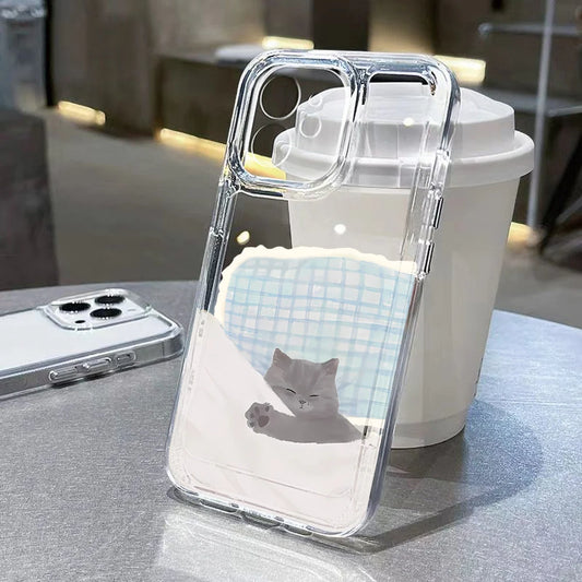 Cute Cat Clear Cartoon Animal Soft Shockproof Cover Phone Case
