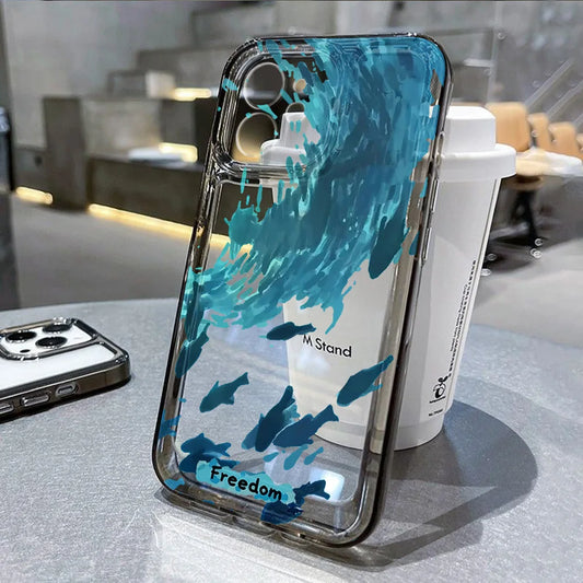 Lovely Fishes Back Soft Cover Liquid Silicone Shockproof Phone Case