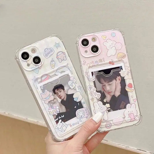 Cartoon Rabbit Bear Card Holder Slot Bag Clear Phone Case