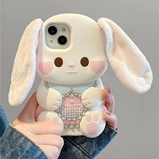 Cute Cartoon 3D Portable Ears Pink Love Heart Face Rabbit Phone Case
