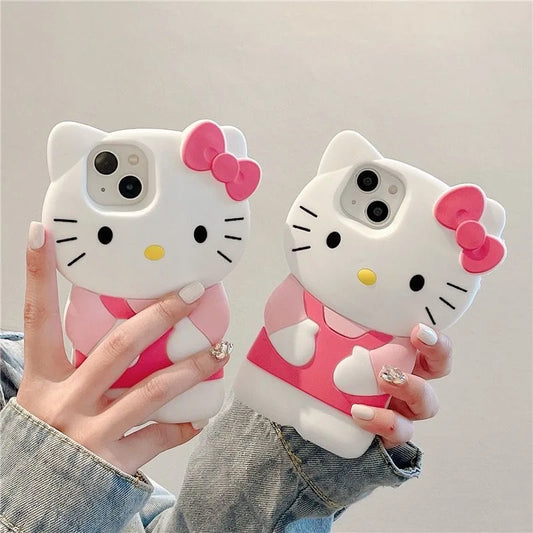 3D Pink Hello Kitty Cartoon Silicon Soft Phone Case