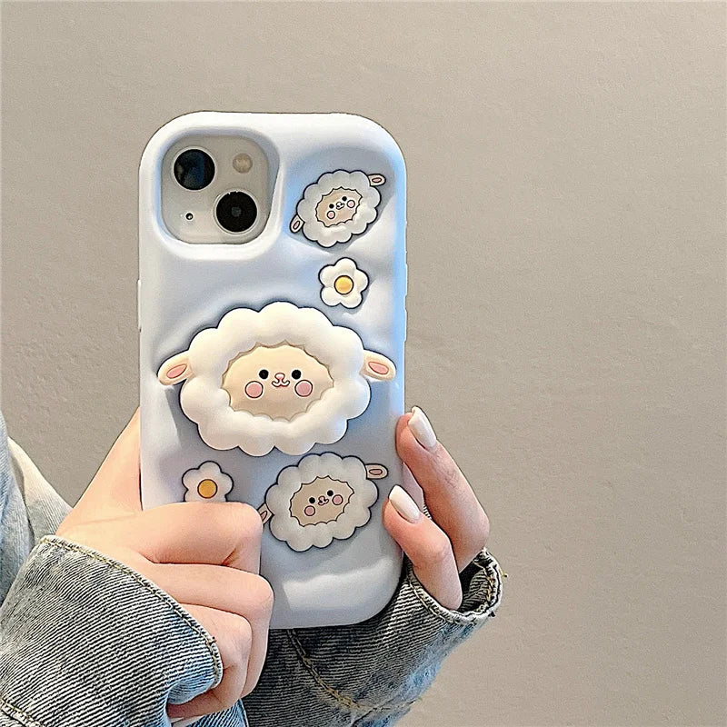 Cute Sheep Folding Stand Holder Phone Case