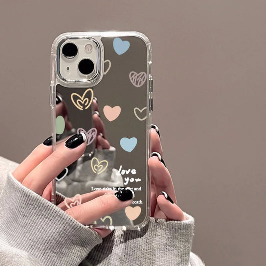 Cute Love Heart Bumper Soft Mirror Cover Phone Case